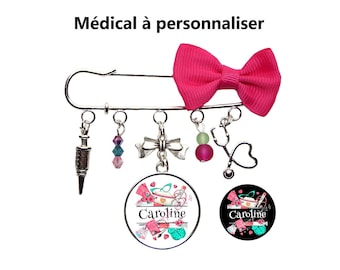 Votre prénom - Broche  infirmière personnalisée,  broche médicale personnalisé,  cadeau médical personnalisé