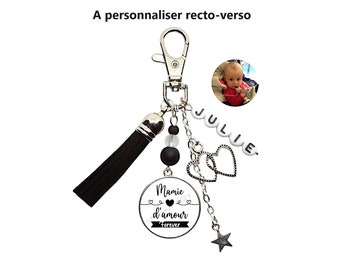 Votre prénom, votre photo, Porte clés mamie personnalisé, cadeau mamie, "Mamie d'amour forever", cadeau pour elle, cadeau noël mamie