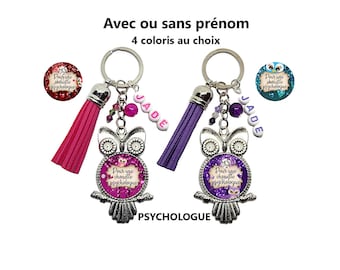 Votre prénom, Porte clés psychologue personnalisé, cadeau psychologue, "Pour une chouette psychologue", cadeau pour elle, 4 coloris au choix