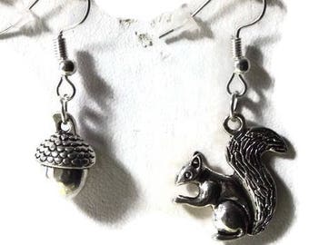 Squirrel and his Acorn earrings/gift/birthday/Christmas
