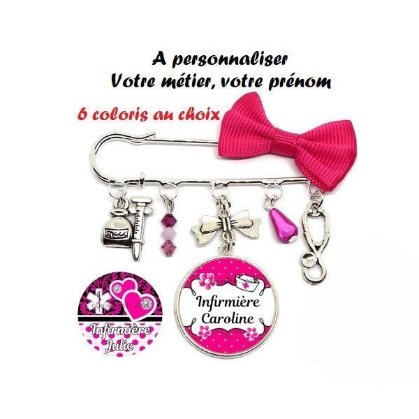 Votre prénom, votre métier, votre texte, Broche médical à personnaliser, broche infirmière, broche aide soignante, broche ash, ou autre