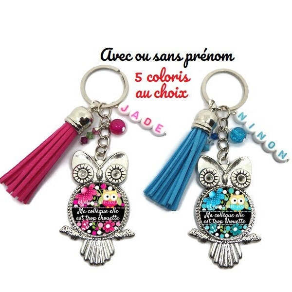 Votre prénom - Porte-clés collègue, cadeau collègue, "Ma collègue elle est trop chouette", porte clés personnalisé, 5 coloris au choix