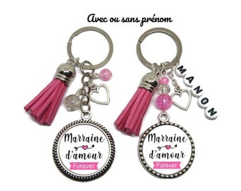 Votre prénom - Porte clés marraine, cadeau marraine, "Marraine d'amour forever" personnalisable au prénom de votre choix