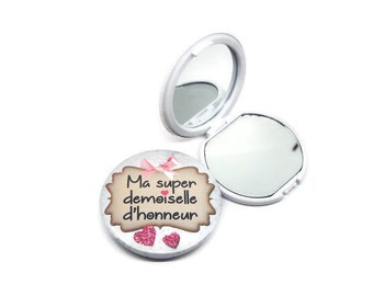 Miroir de poche demoiselle d'honneur, miroir de sac, miroir double de 58 mm, cadeau demoiselle d'honneur