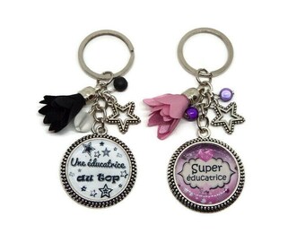 Porte clés éducatrice, cadeau éducatrice, "Une éducatrice au top", "Super éducatrice", porte clés personnalisé, éducatrice spécialisée