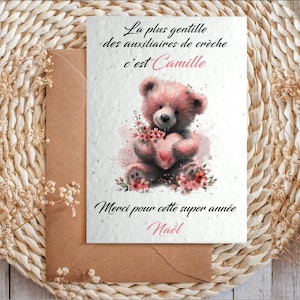 Carte à planter auxiliaire crèche personnalisée, carte personnalisée, carte ensemencée, cadeau auxiliaire de crèche, remerciement crèche