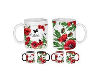Mug coquelicot personnalisé, tasse coquelicot personnalisé, mug prénom, cadeau noce de coquelicot, pour lui, pour elle