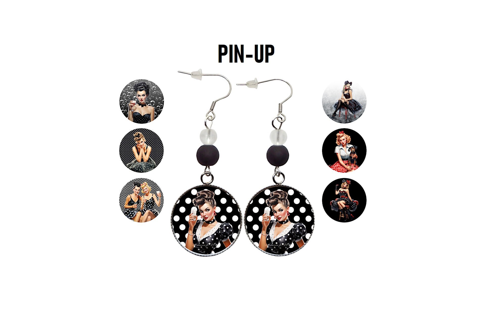 Vintage 80's Noir et Or Goutte Boucles d'oreilles percées - Canada