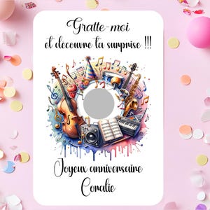 Carte à gratter anniversaire personnalisée, carte anniversaire personnalisée, message caché, carte surprise à gratter personnalisée musique