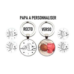 Porte clés papa personnalisé recto verso avec prénom des enfants et une photo, Porte clés check, poing contre poing, fête des pères