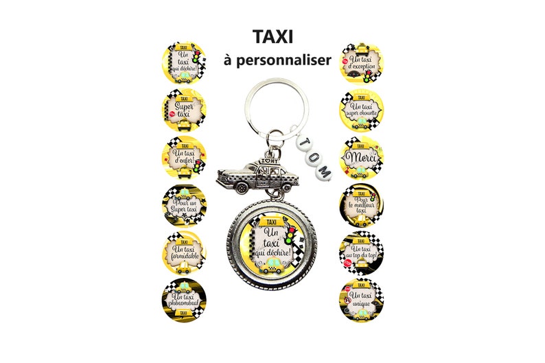 Votre prénom, Porte clés taxi personnalisé, cadeau taxi, Un taxi au top du top, 12 modèles au choix, porte clés chauffeur de taxi image 1