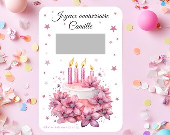 Carte à gratter anniversaire personnalisée, carte cadeau anniversaire, carte message caché, carte surprise à gratter personnalisée