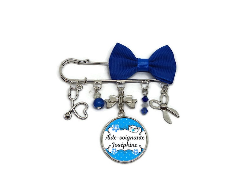 Your first name, your profession, your text, medical brooch to personalize, nurse brooch, caregiver brooch, ash brooch, or other Bleu