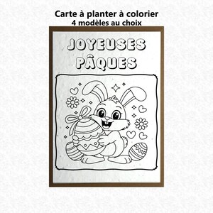Carte à planter à colorier Joyeuses pâques, carte à planter personnalisée, carte ensemencée, carte à colorier pour enfants, lapin de Pâques