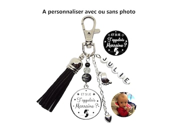Porte clés future marraine personnalisé, Et si j'appelais marraine ?, porte clés avec ou sans photo, demande marraine, cadeau baptême
