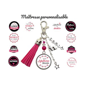 Porte clés maîtresse personnalisé, "Une maîtresse géniale", cadeau fin d'année scolaire, cadeau maîtresse avec prénom