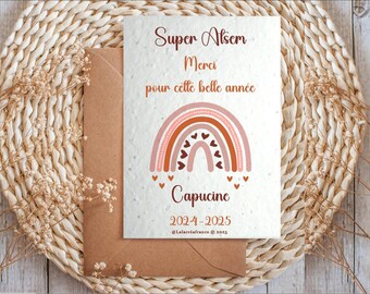 Carte à planter atsem, aesh, maîtresse, carte ensemencée personnalisée, Merci pour cette belle année, cadeau maîtresse, super atsem