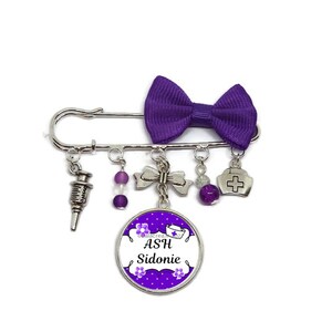 Your first name, your profession, your text, medical brooch to personalize, nurse brooch, caregiver brooch, ash brooch, or other Violet