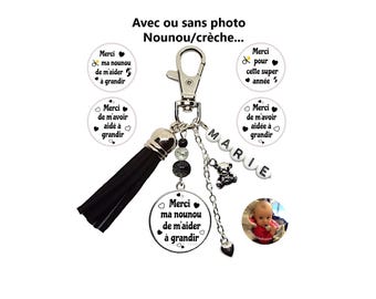 Porte clés nounou personnalisé avec prénom, Merci de m'avoir aidé(e) à grandir, cadeau nounou, cadeau auxiliaire de crèche