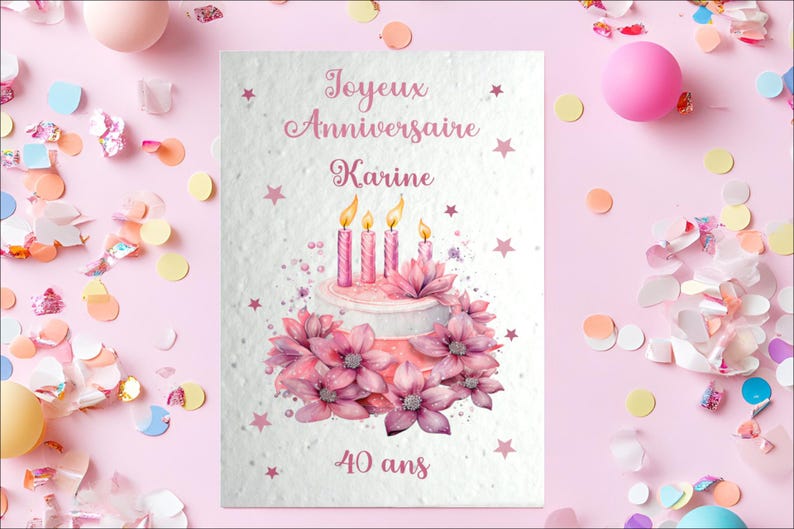 Carte à planter Joyeux anniversaire personnalisée, carte ensemencée, cadeau anniversaire marraine, maman, mamie, carte anniversaire collègue image 2