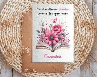 Carte à planter maîtresse, atsem, aesh, carte ensemencée personnalisée, Merci pour cette super année, cadeau maîtresse, cadeau atsem