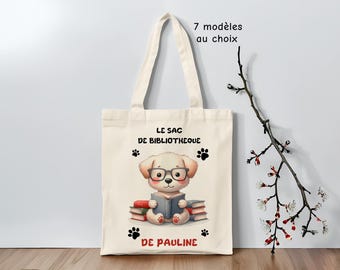 Tote bag enfant personnalisé prénom – Sac bibliothèque maternelle, sac à livres enfant, cabas toile école