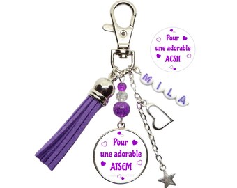 Votre Prénom, Porte clés ATSEM personnalisé, AESH personnalisé "Pour une adorable Atsem", "Pour une adorable AESH", cadeau de fin d'année