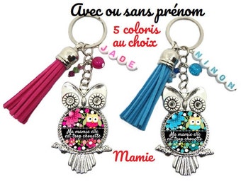 Votre prénom - Porte-clés mamie personnalisable , "Ma mamie elle est trop chouette", cadeau fête des mamies, 5 coloris au choix