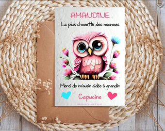 Carte à planter nounou, carte personnalisée, carte ensemencée, cadeau nounou, merci de m'avoir aidé(e) à grandir, auxiliaire de crèche