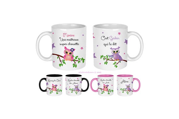 Mug Maîtresse Personnalisé | Cadeau Maîtresse, ATSEM, AESH | Une Chouette Maîtresse | Cadeau Nounou & Crèche Personnalisé