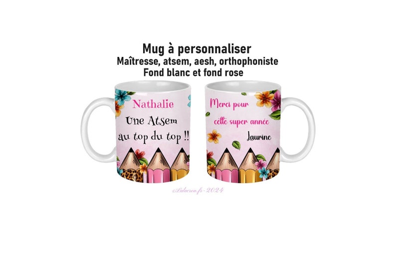 Votre prénom Mug Atsem personnalisé, maîtresse, Aesh, ou autre, Une Atsem au top du top, merci pour cette super année, cadeau personnalisé image 1