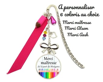 Votre prénom - Marque Page Merci Maîtresse de la part de (votre prénom) ou Marque page ATSEM ou Marque Page AESH, couleur et métier au choix