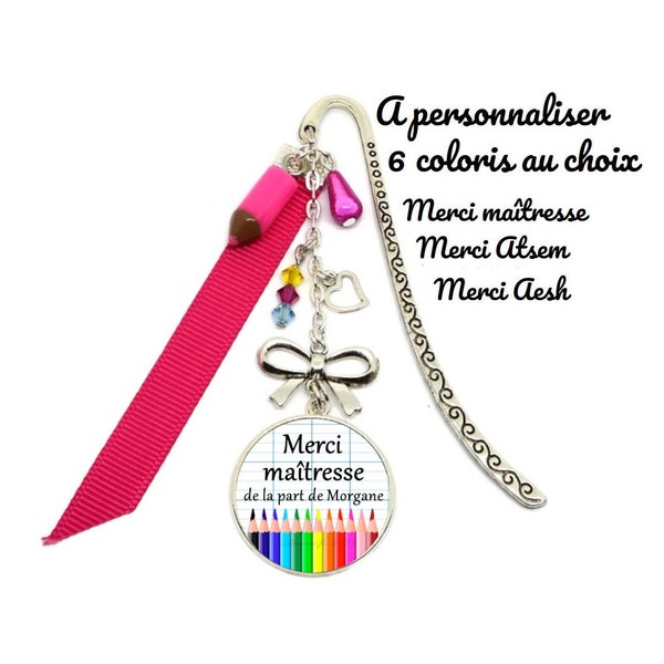 Votre prénom - Marque Page Merci Maîtresse de la part de (votre prénom) ou Marque page ATSEM ou Marque Page AESH, couleur et métier au choix