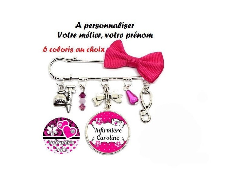 Votre prénom, votre métier, votre texte, Broche médical à personnaliser, broche infirmière, broche aide soignante, broche ash, ou autre image 1