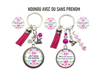 Votre prénom Porte clés nounou personnalisé, cadeau nounou, "Merci nounou", "Je t'aime ma nounou", merci de m'aider à grandir