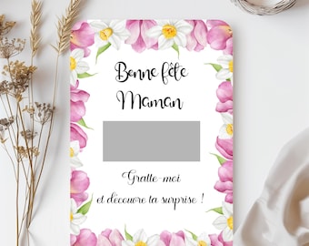 Carte à gratter bonne fête maman personnalisée, carte cadeau personnalisée, carte message caché, carte surprise fête des mères