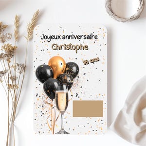 Carte à gratter anniversaire personnalisée, carte cadeau anniversaire or et noir, carte message caché, carte surprise à gratter