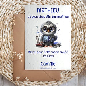 Carte à planter maître personnalisée, carte ensemencée, cadeau maître personnalisé, le plus chouette des maîtres, cadeau fin d'année