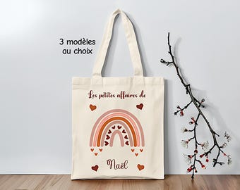 Tote bag enfant personnalisé arc en ciel, sac pour nounou, crèche, sac école, sac à doudou, sac de change maternelle