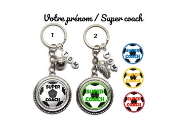 Votre prénom - Porte clés coach de foot à personnaliser, "Super coach", cadeau pour lui