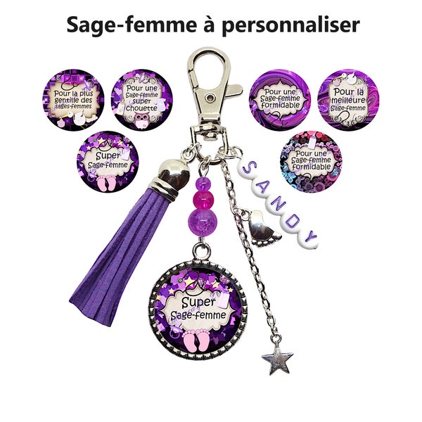 Votre Prénom, Porte clés sage femme personnalisé, "Je suis une super sage femme", porte clés prénom cadeau kiné