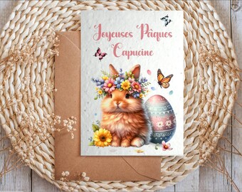 Carte à planter Joyeuses pâques, carte ensemencée personnalisée au texte de votre choix, anniversaire lapin de pâques, départ retraite