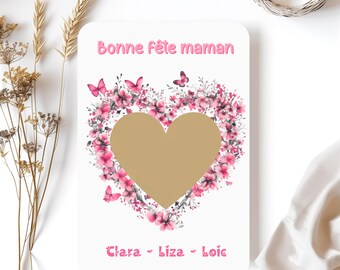 Carte à gratter bonne fête maman personnalisée, carte cadeau personnalisée, carte message caché, carte surprise fête des mères