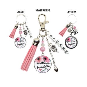 Porte clés maîtresse personnalisé, porte clés atsem personnalisé, porte clés aesh personnalisé, cadeau fin d'année scolaire, modèle au choix