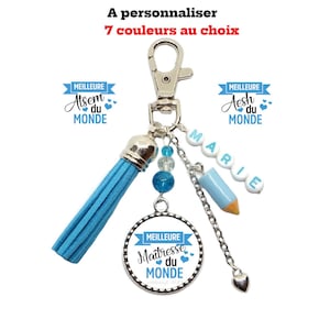 Porte clés maîtresse personnalisé, porte clés atsem, porte clés AESH "Meilleure maîtresse, astem, aesh du monde" personnalisé