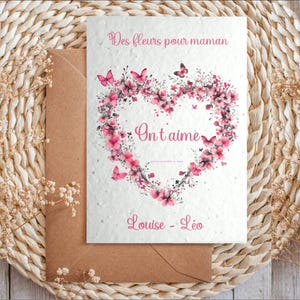 Carte à planter Je t'aime maman, bonne fête maman, carte ensemencée personnalisée, cadeau mamie, fête des mères, carte de remerciement