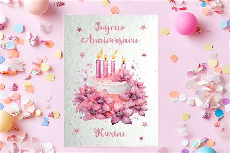 Carte à planter Joyeux anniversaire personnalisée, carte ensemencée, cadeau anniversaire marraine, maman, mamie, carte anniversaire collègue image 1