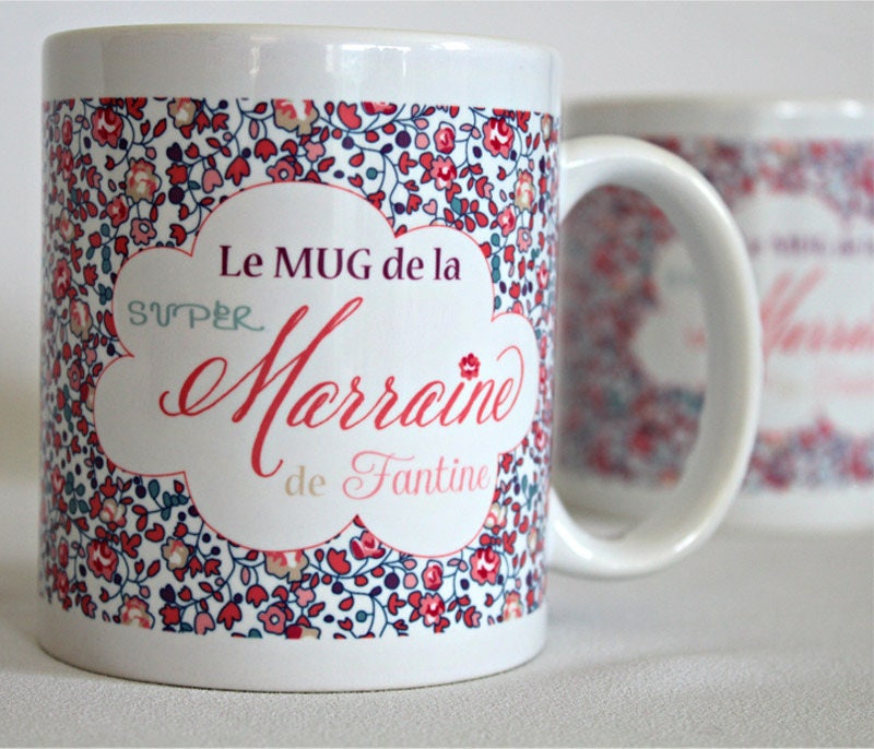 Mug Nuage sur Liberty Eloise Pastel Super Marraine avec Prénom de L'enfant