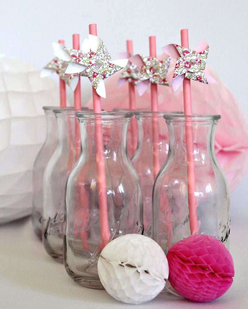 Lot de Pailles Rose Clair Moulin à Vent Qui Tourne en Liberty Eloise Rose