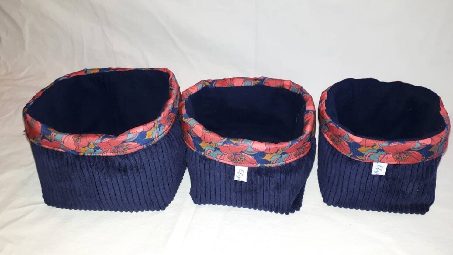 Lot de 3 Vide-Poches en Velours Marine Doublés d'un Double Daze